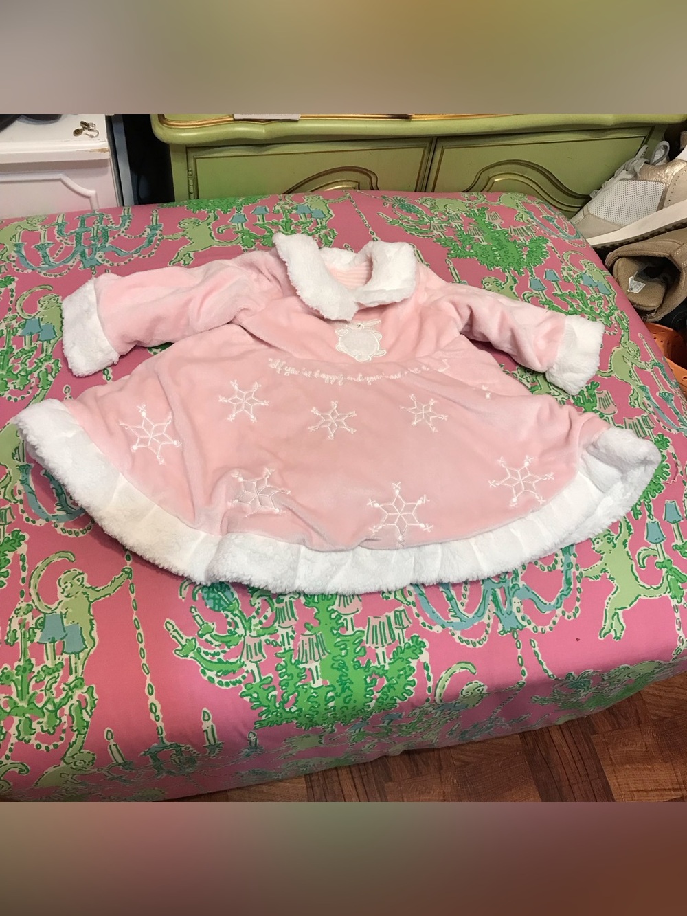 Bunnies by the Bay Snowflakes & faux Fur Reversible Baby Dress size 3/12 months
